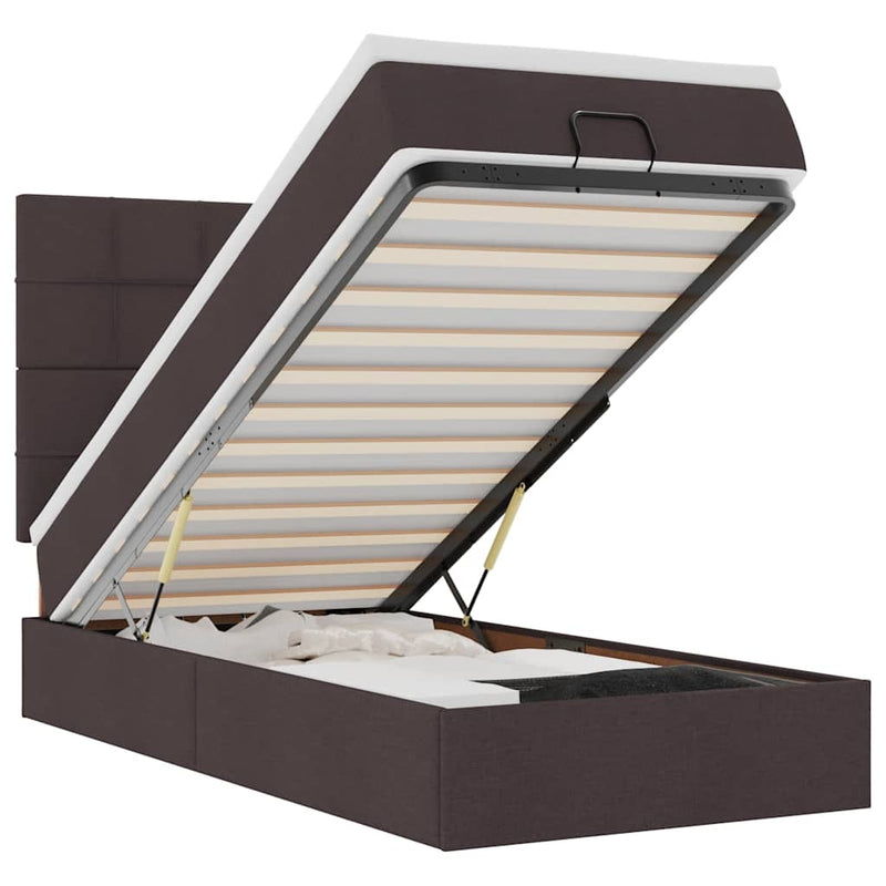 vidaXL sötétbarna szövet ottomán ágy matraccal & LED-ek 90x200 cm