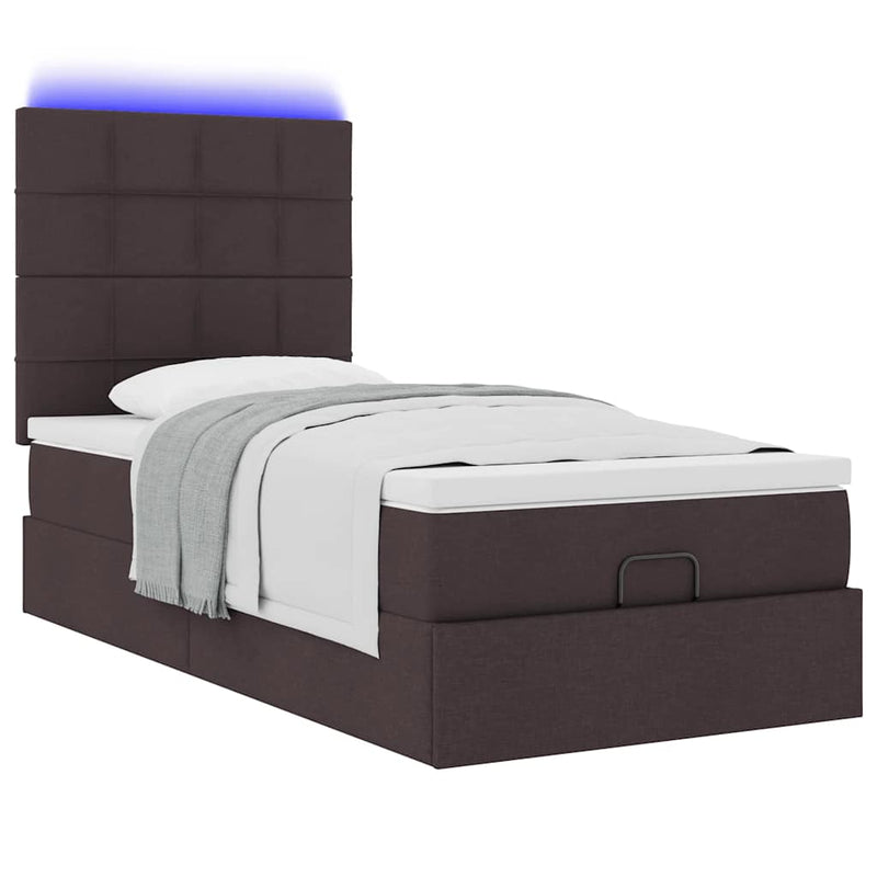 vidaXL sötétbarna szövet ottomán ágy matraccal & LED-ek 90x200 cm