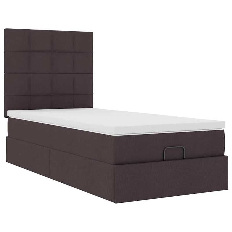 vidaXL sötétbarna szövet ottomán ágy matraccal & LED-ek 90x200 cm