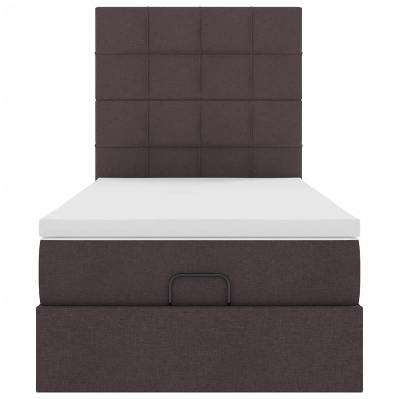 vidaXL sötétbarna szövet ottomán ágy matraccal & LED-ek 90x200 cm