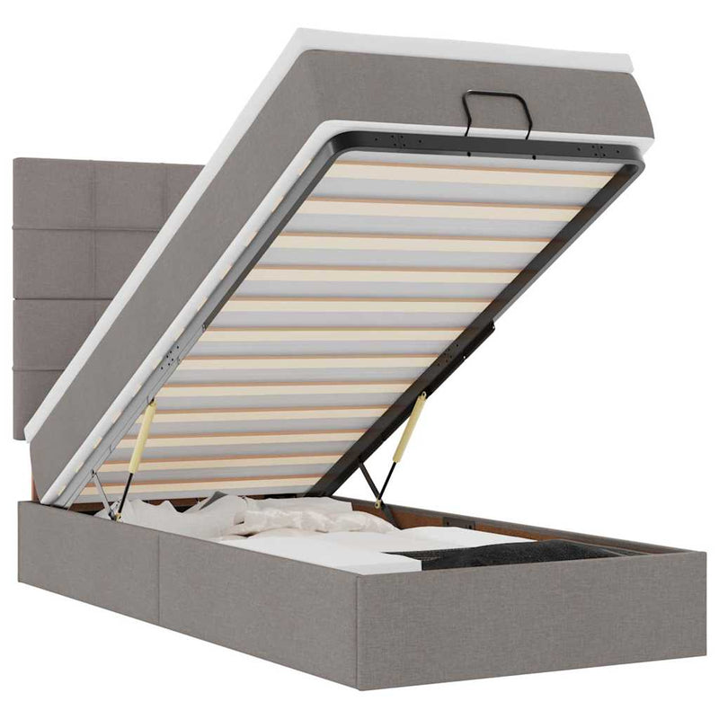 vidaXL tópszínű szövet ottomán ágy matraccal & LED-ek 90x200 cm