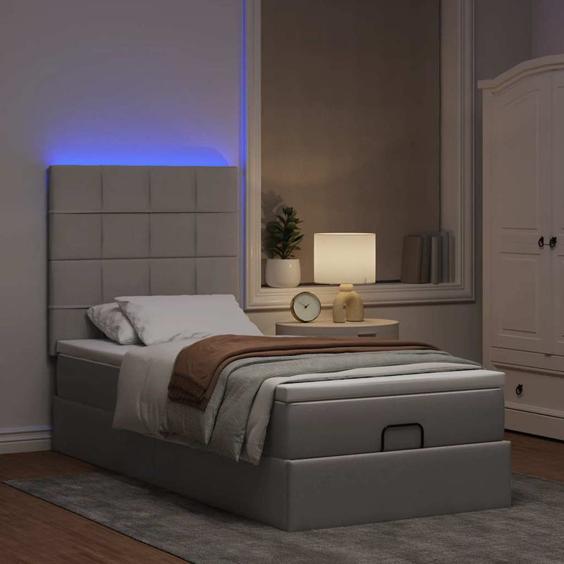 vidaXL tópszínű szövet ottomán ágy matraccal & LED-ek 90x200 cm