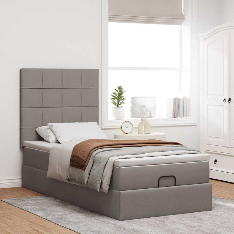 vidaXL tópszínű szövet ottomán ágy matraccal & LED-ek 90x200 cm