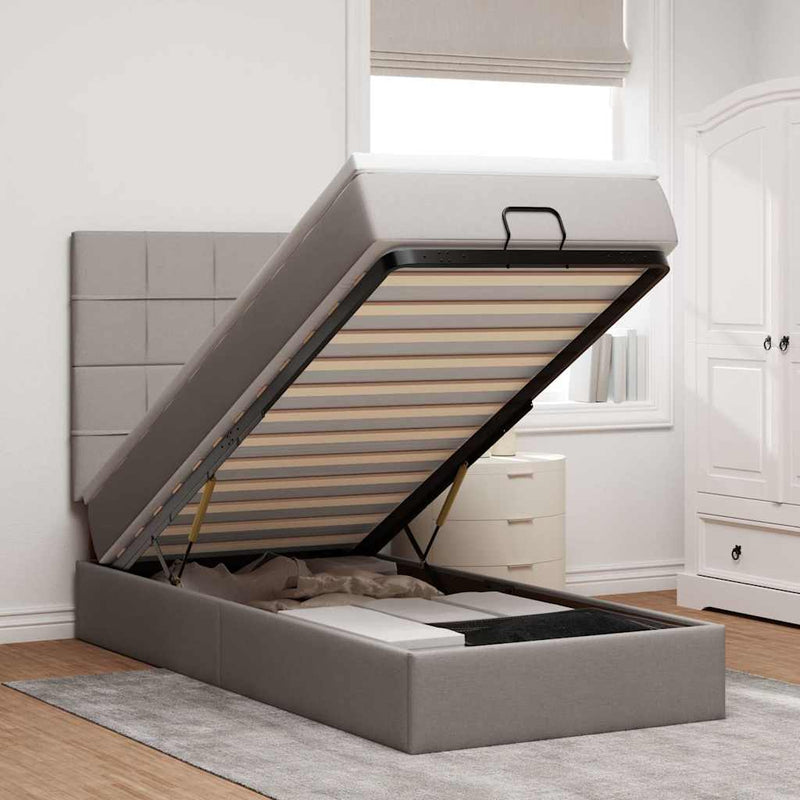 vidaXL tópszínű szövet ottomán ágy matraccal & LED-ek 90x200 cm