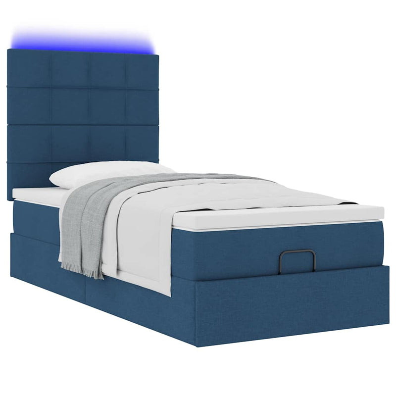 vidaXL Ottomán ágy matraccal & LED kék 90x200 cm szövet