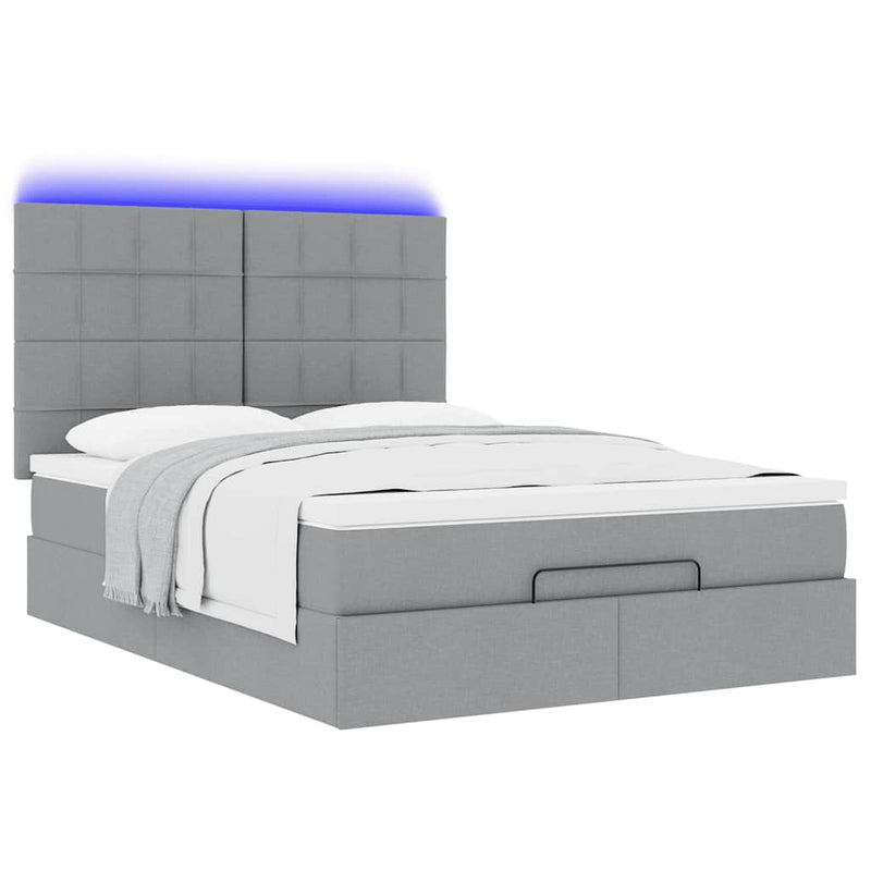 vidaXL Ottomán ágykeret matraccal világosszürke 140x190 cm szövet