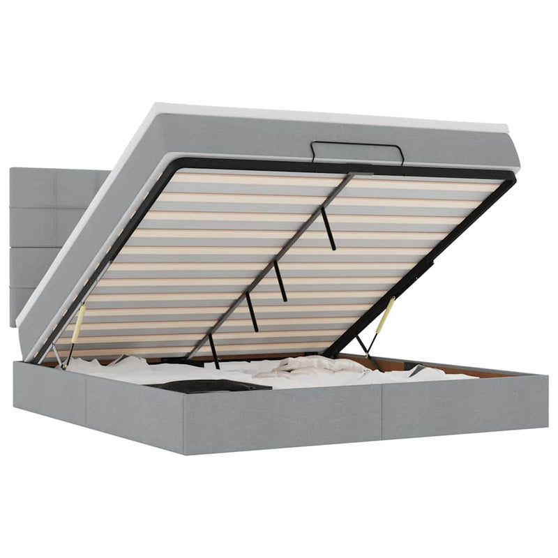 vidaXL Ottomán ágykeret matraccal világosszürke 160x200cm szövet