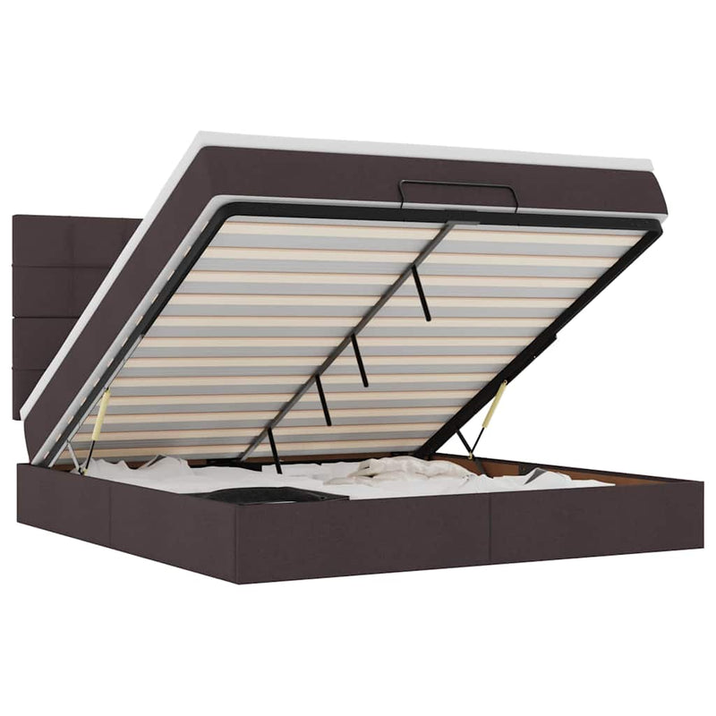 vidaXL Oszmán ágykeret matraccal sötétbarna 160x200cm szövet