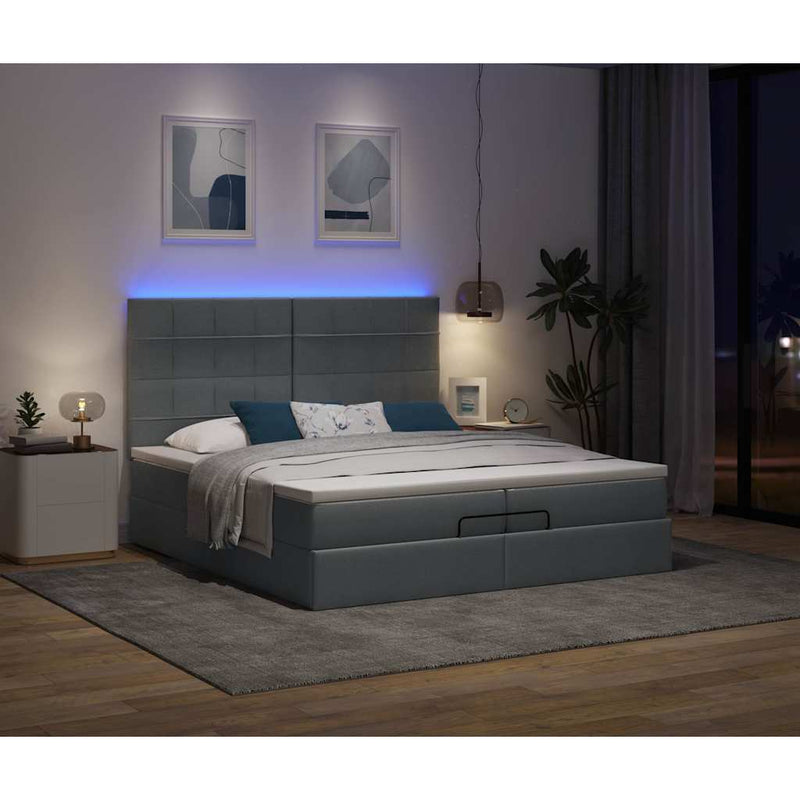 vidaXL Ottomán ágykeret matracokkal Sötét szürke 200x200cm szövet
