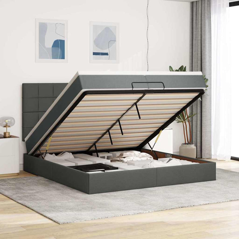vidaXL Ottomán ágykeret matracokkal Sötét szürke 200x200cm szövet