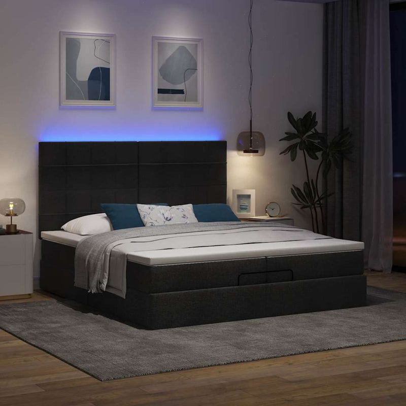 vidaXL oszmán ágykeret matracokkal Fekete 200x200cm szövet