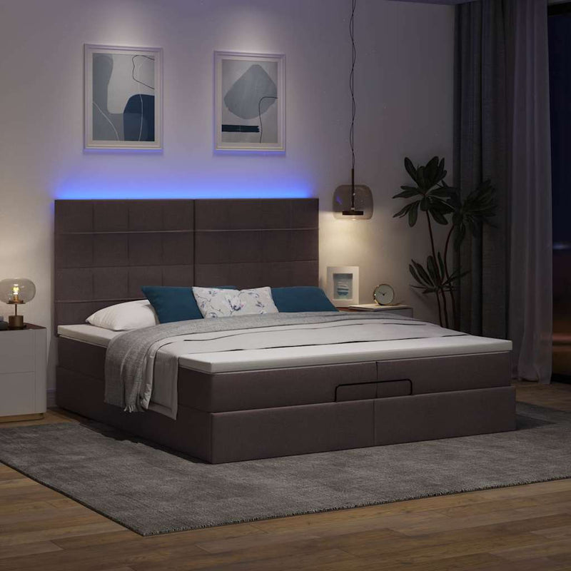 vidaXL Ottomán ágykeret matracokkal Sötétbarna 200x200cm szövet