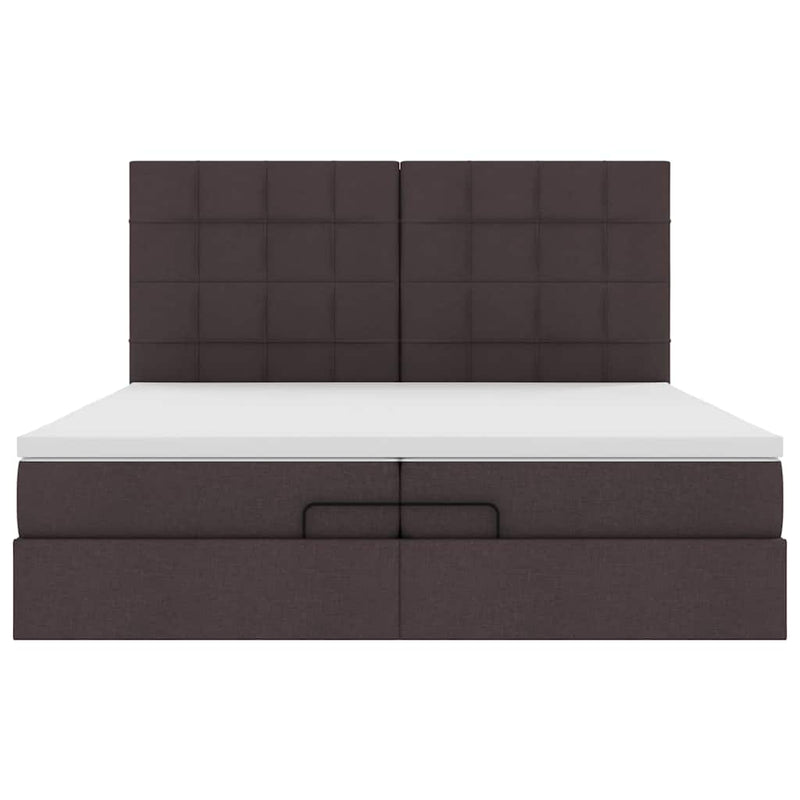vidaXL Ottomán ágykeret matracokkal Sötétbarna 200x200cm szövet