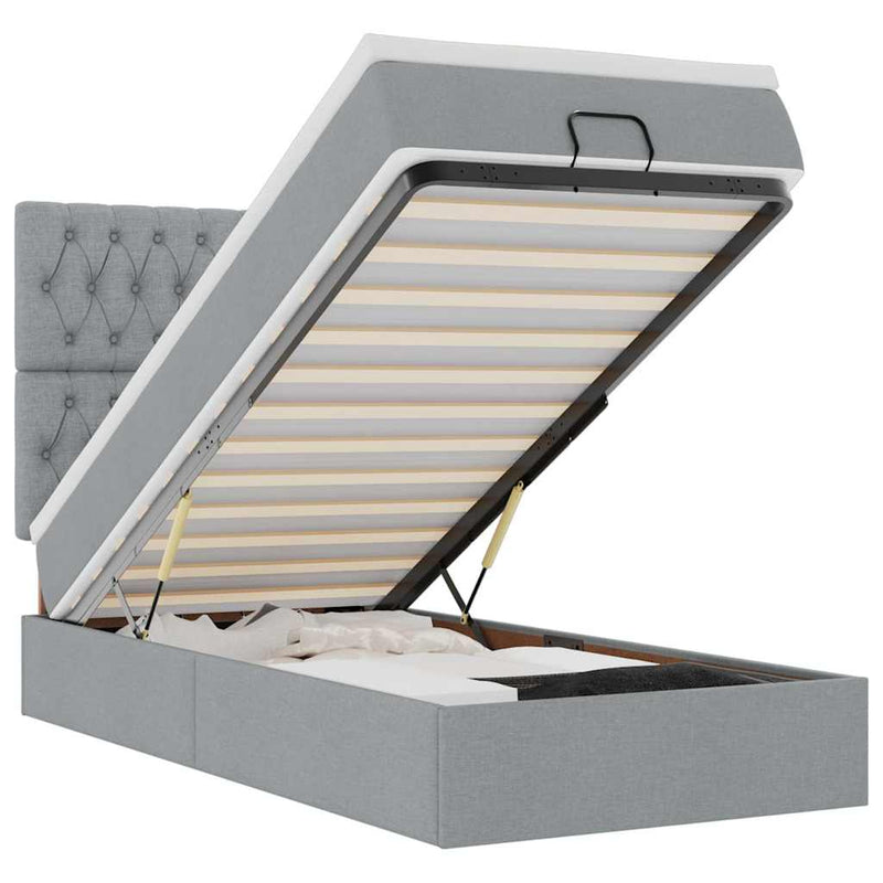 vidaXL világosszürke szövet ottomán ágy matraccal & LED-ek 80x200cm
