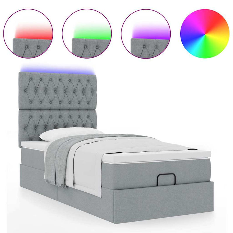 vidaXL világosszürke szövet ottomán ágy matraccal & LED-ek 80x200cm