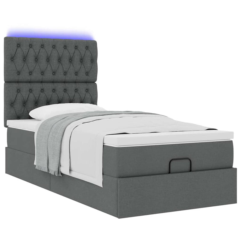 vidaXL sötétszürke szövet ottomán ágy matraccal & LED-ek 80x200cm