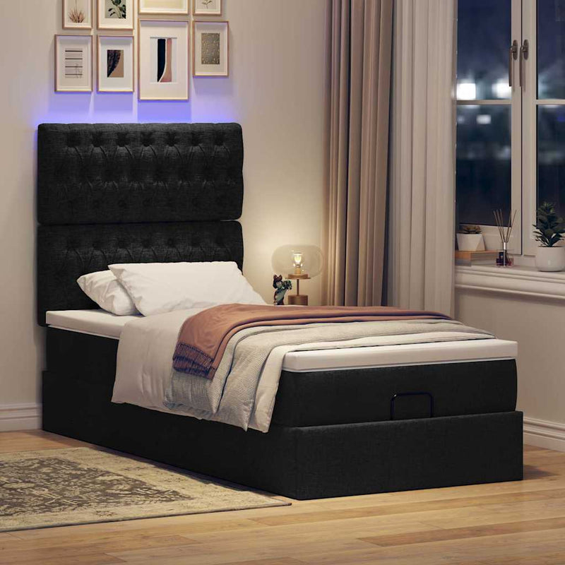 vidaXL fekete szövet ottomán ágy matraccal & LED-ek 80x200cm