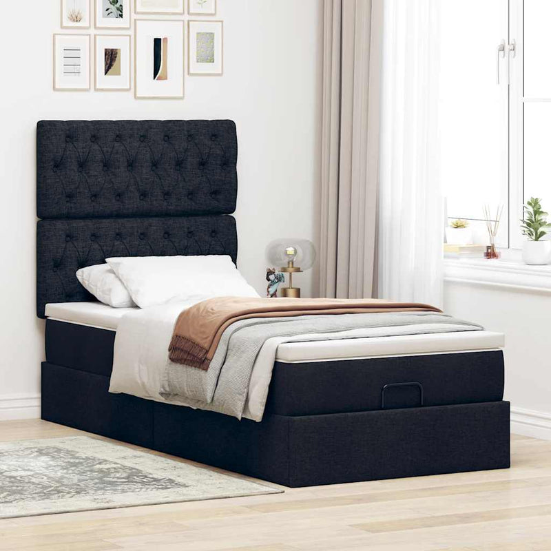 vidaXL fekete szövet ottomán ágy matraccal & LED-ek 80x200cm