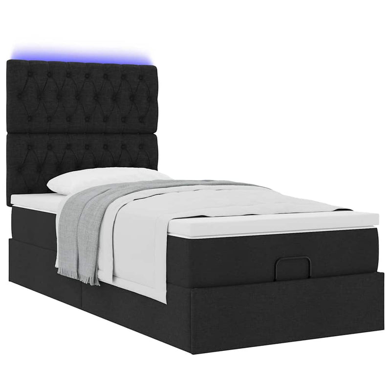 vidaXL fekete szövet ottomán ágy matraccal & LED-ek 80x200cm