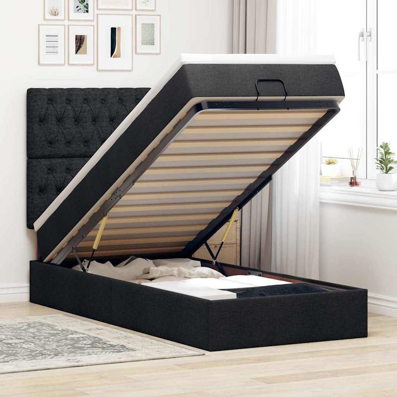 vidaXL fekete szövet ottomán ágy matraccal & LED-ek 80x200cm