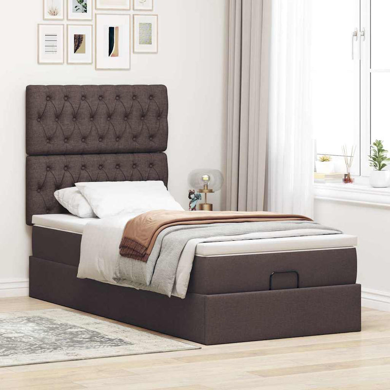 vidaXL Ottomán ágykeret matraccal sötétbarna 80x200cm szövet