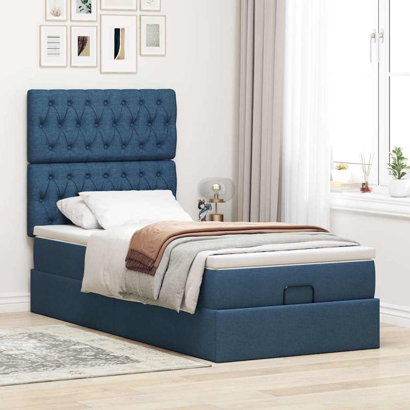 vidaXL Ottomán ágykeret matraccal kék 80x200cm szövet
