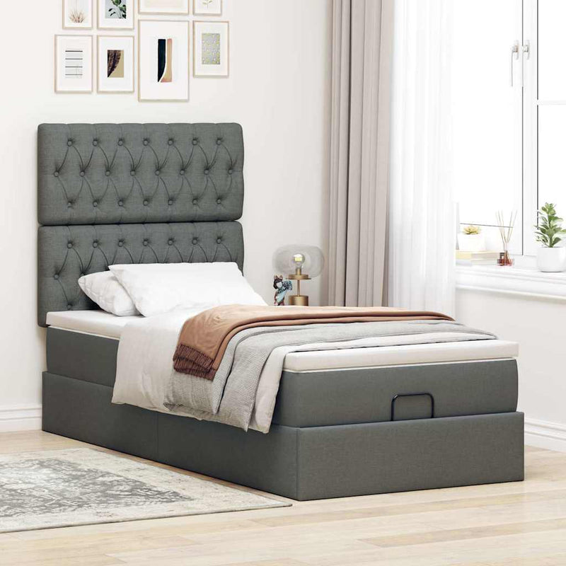 vidaXL Ottomán ágykeret matraccal sötét szürke 90x190cm szövet