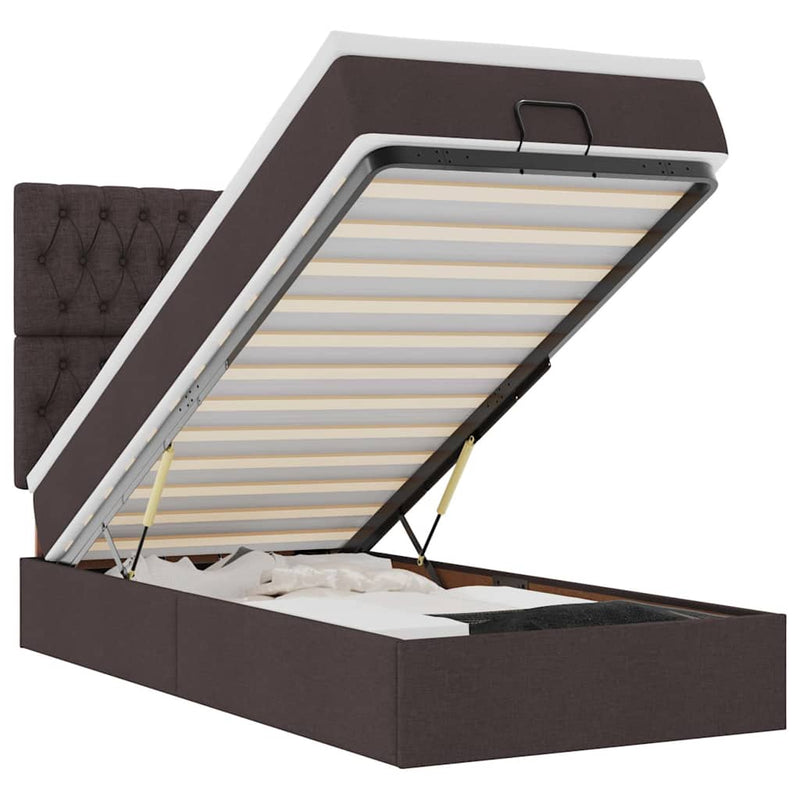 vidaXL Ottomán ágykeret matraccal sötétbarna 100x200cm szövet