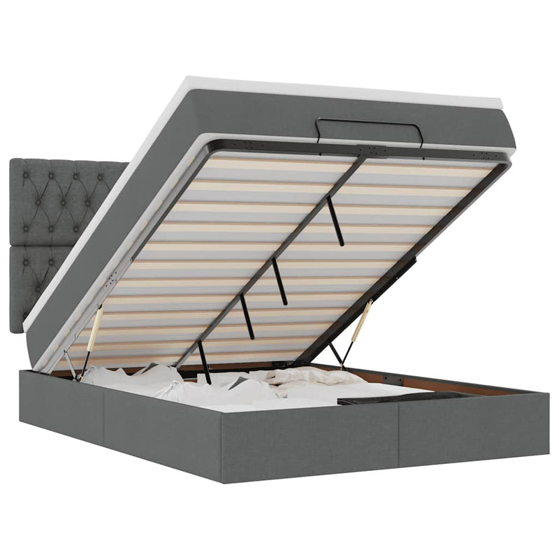vidaXL Ottomán ágykeret matraccal sötét szürke 140x190cm szövet