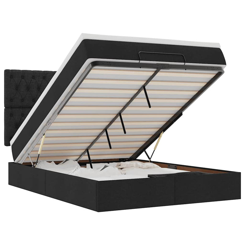 vidaXL Ottomán ágykeret matraccal fekete 140x190cm szövet