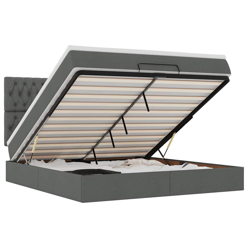 vidaXL Ottomán ágykeret matraccal sötét szürke 160x200cm szövet