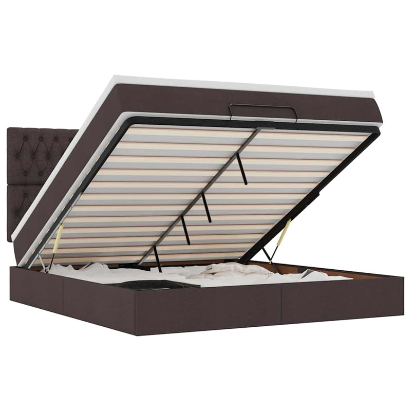 vidaXL Oszmán ágykeret matraccal sötétbarna 160x200cm szövet