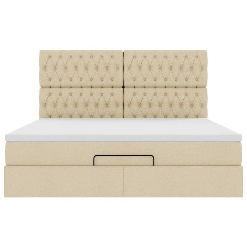 vidaXL Oszmán ágykeret matraccal krém 160x200cm szövet