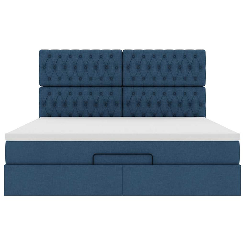 vidaXL Ottomán ágykeret matraccal kék 160x200cm szövet
