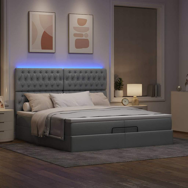 vidaXL Ottomán ágykeret matracokkal Világosszürke 200x200cm szövet