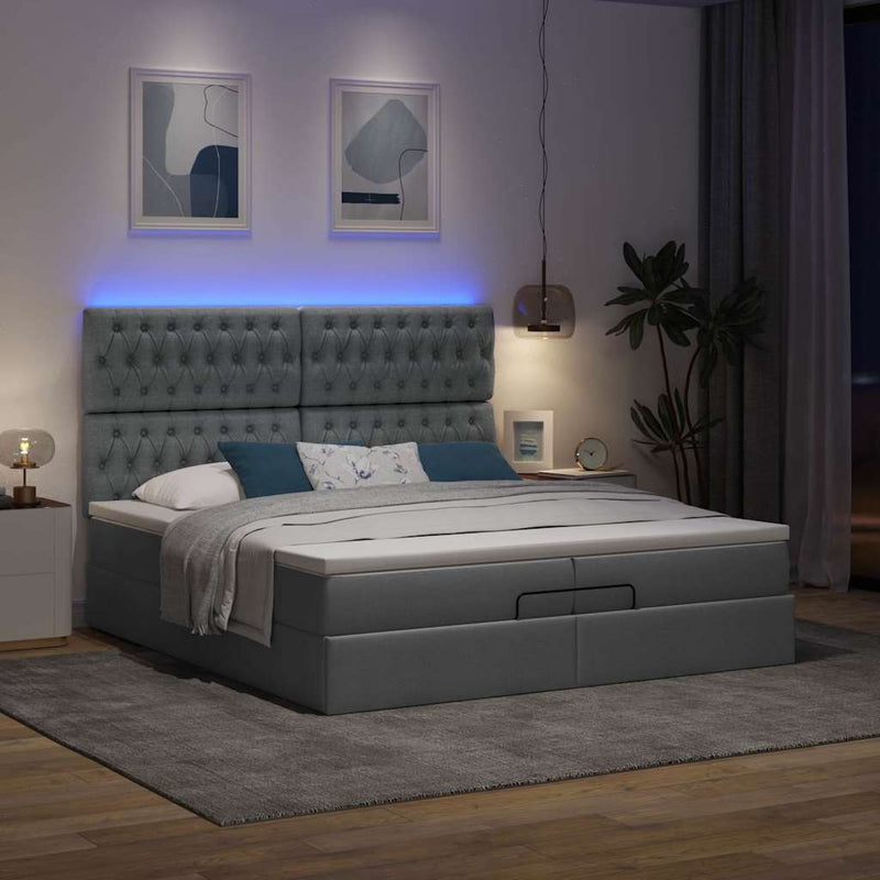 vidaXL Ottomán ágykeret matracokkal Sötét szürke 200x200cm szövet