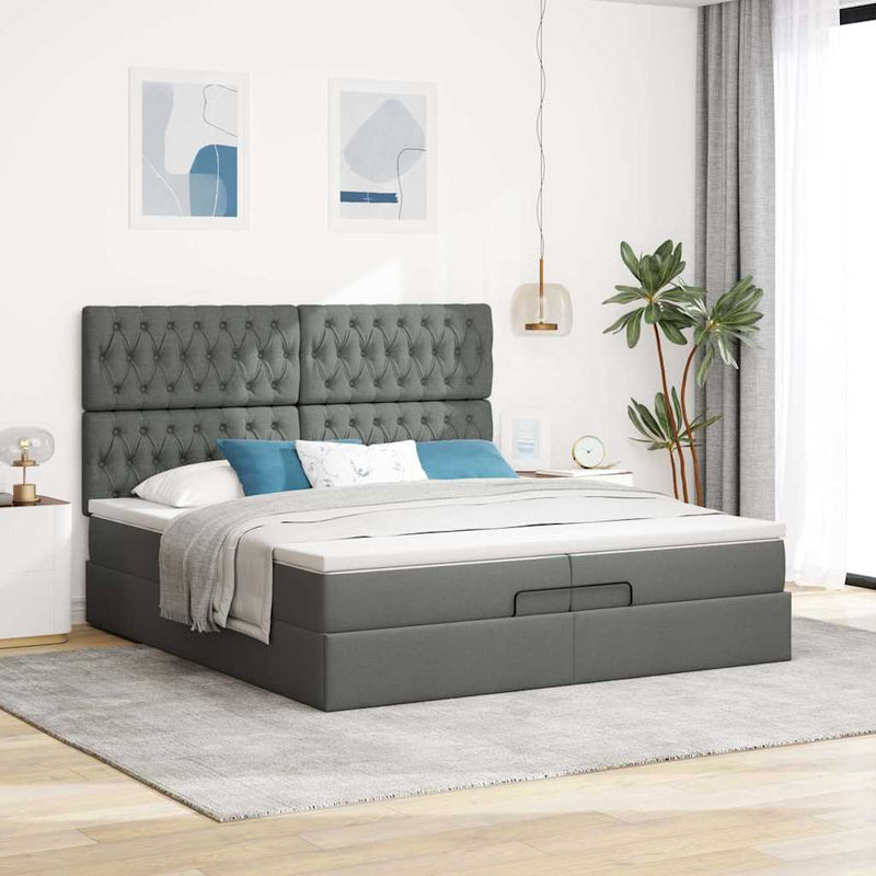 vidaXL Ottomán ágykeret matracokkal Sötét szürke 200x200cm szövet