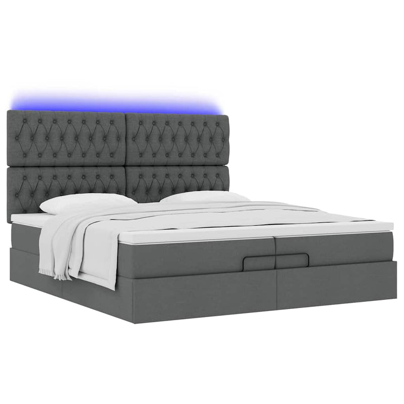 vidaXL Ottomán ágykeret matracokkal Sötét szürke 200x200cm szövet