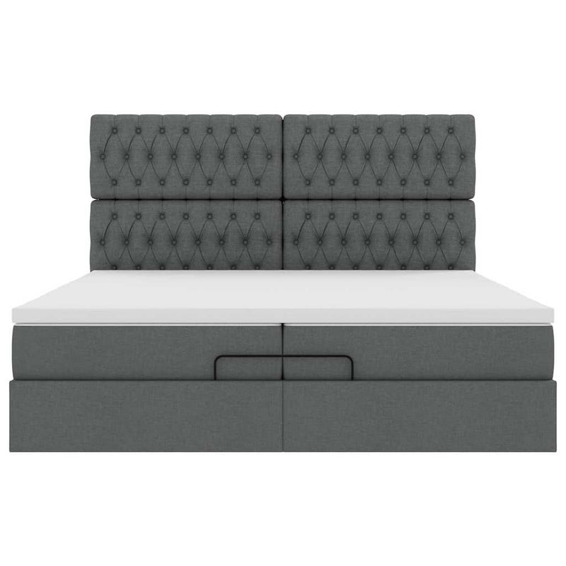 vidaXL Ottomán ágykeret matracokkal Sötét szürke 200x200cm szövet