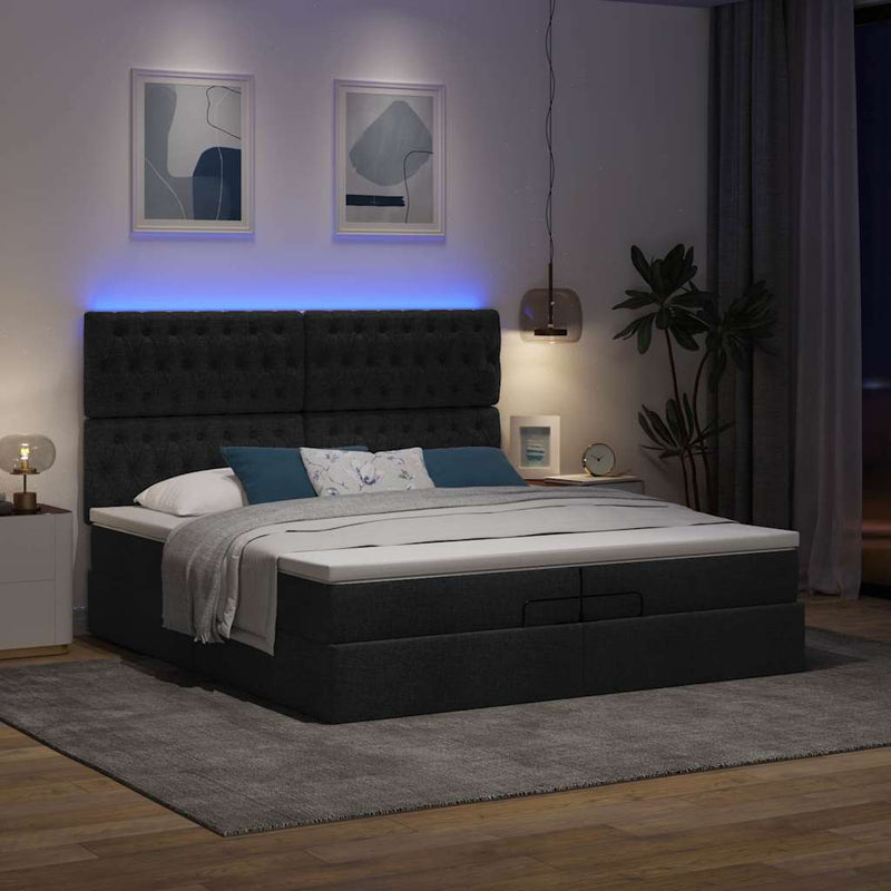 vidaXL oszmán ágykeret matracokkal Fekete 200x200cm szövet