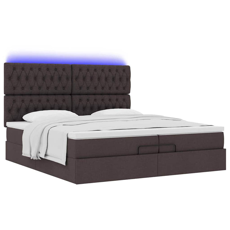 vidaXL Ottomán ágykeret matracokkal Sötétbarna 200x200cm szövet