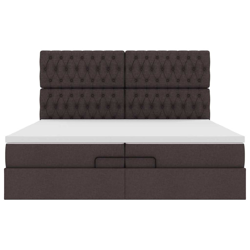 vidaXL Ottomán ágykeret matracokkal Sötétbarna 200x200cm szövet