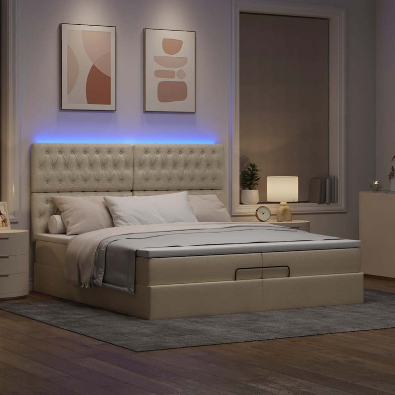 vidaXL oszmán ágykeret matracokkal krém 200x200cm szövet