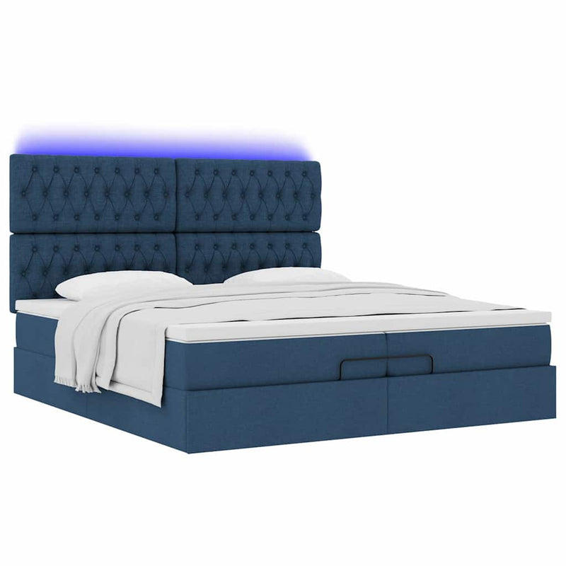 vidaXL Ottomán ágykeret matracokkal kék 200x200cm szövet
