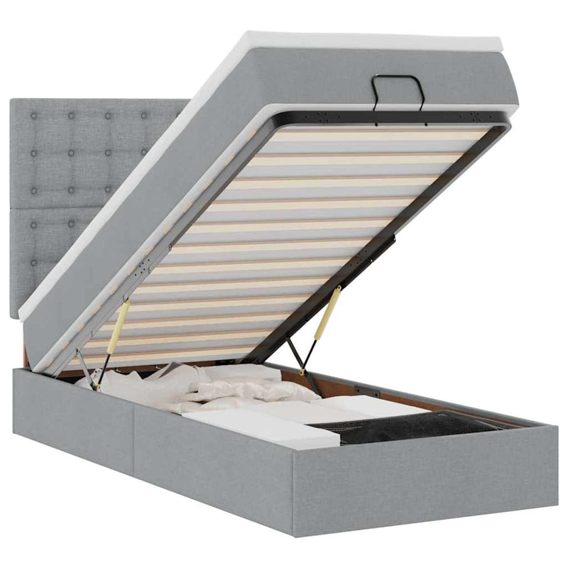 vidaXL világosszürke szövet ottomán ágy matraccal & LED-ek 80x200cm