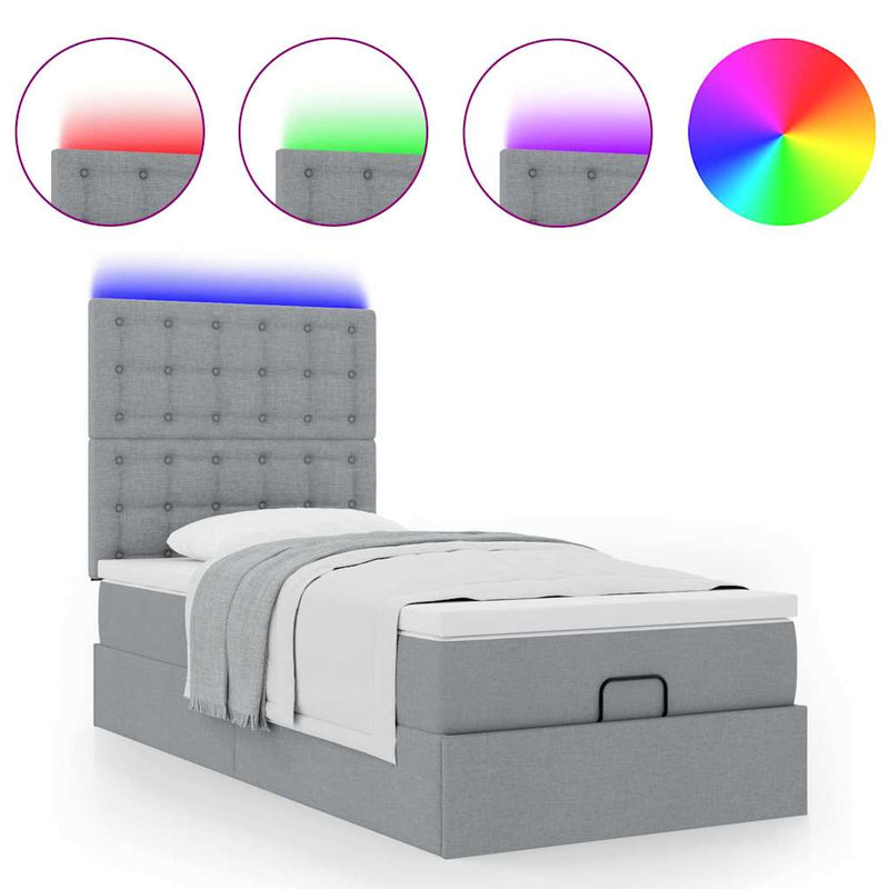 vidaXL világosszürke szövet ottomán ágy matraccal & LED-ek 80x200cm