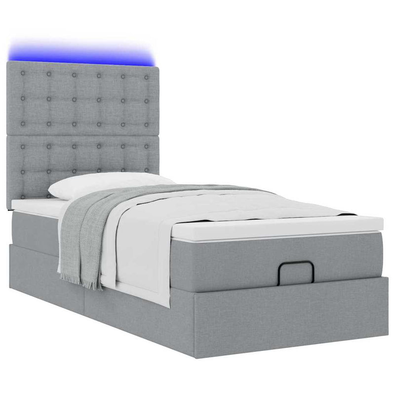 vidaXL világosszürke szövet ottomán ágy matraccal & LED-ek 80x200cm