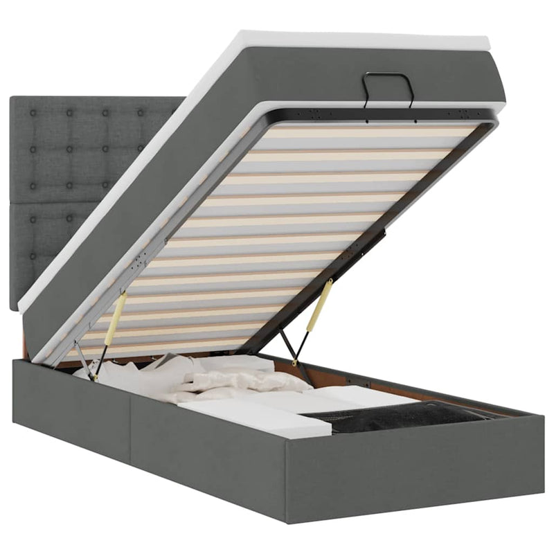 vidaXL sötétszürke szövet ottomán ágy matraccal & LED-ek 80x200cm