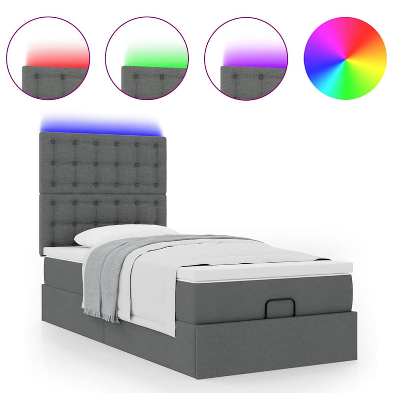 vidaXL sötétszürke szövet ottomán ágy matraccal & LED-ek 80x200cm