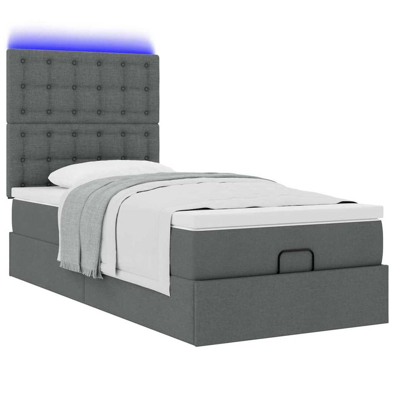 vidaXL sötétszürke szövet ottomán ágy matraccal & LED-ek 80x200cm